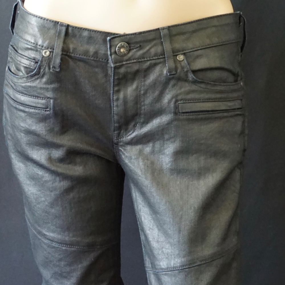 RICH AND SKINNY - Black Faux Leather 6 Pocket - Womens Skinny Jeans - Size 28